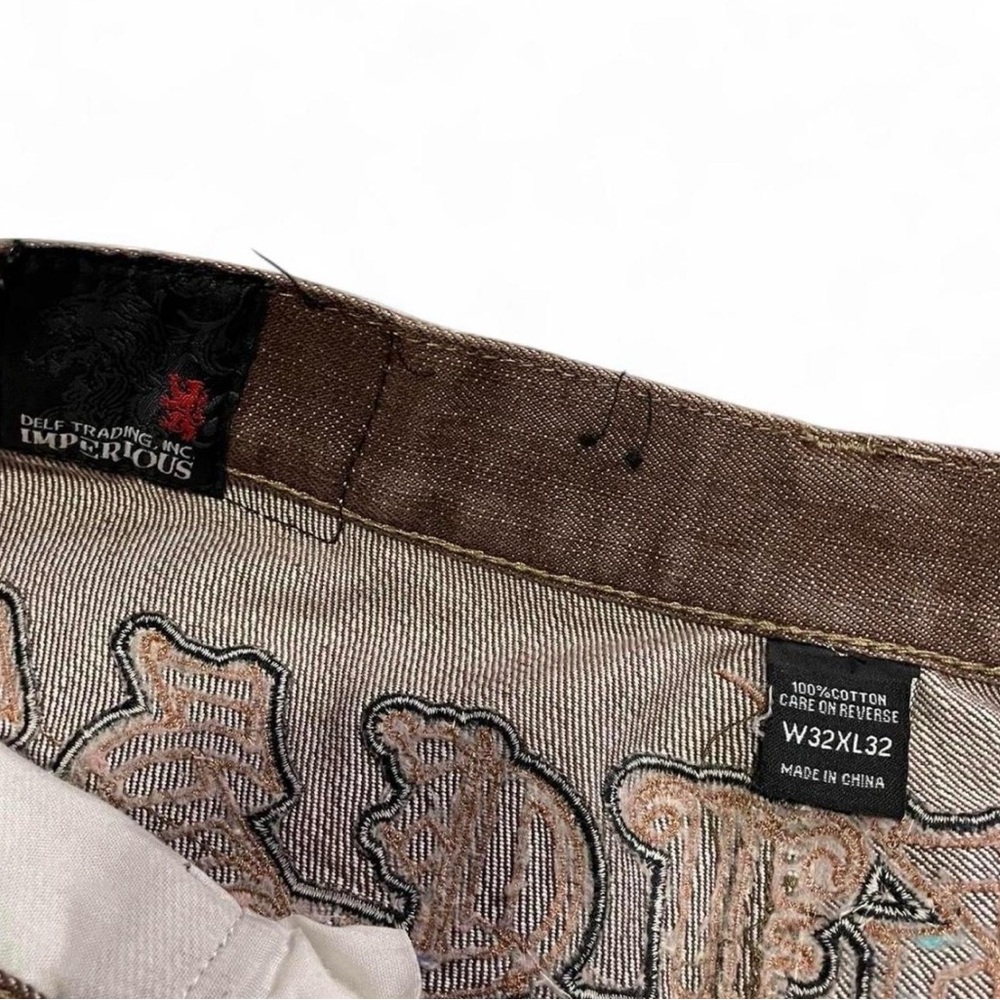 Vintage Imperious Delf Trading Co Fearless Embroidered Baggy Brown Jeans - Picture 4 of 5